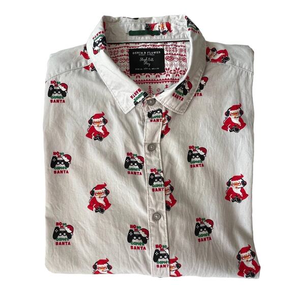 Cactus and Flower Video Gamer Santa Claus Ugly Christmas Shirt Size XL - Picture 1 of 5